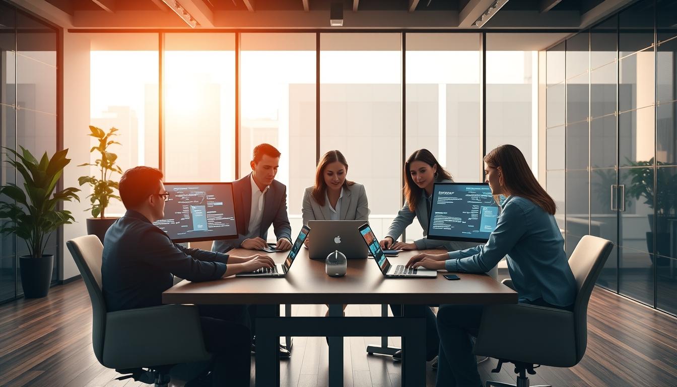 Business software development team collaboration